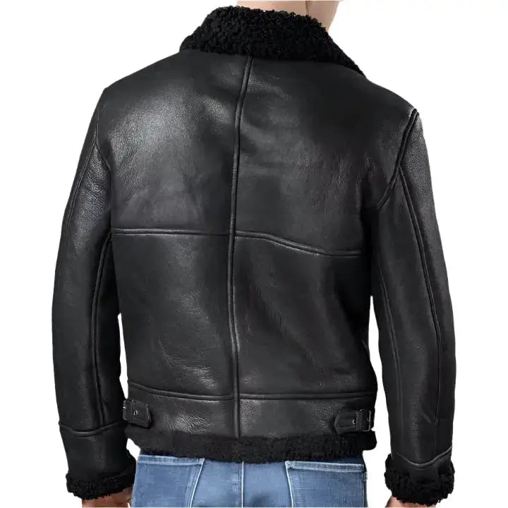 Mens Black Aviator B3 Shearling Leather Jacket