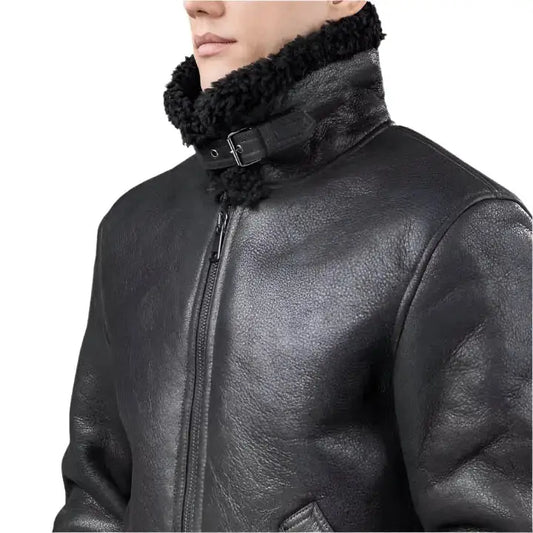Mens Black Aviator B3 Shearling Leather Jacket