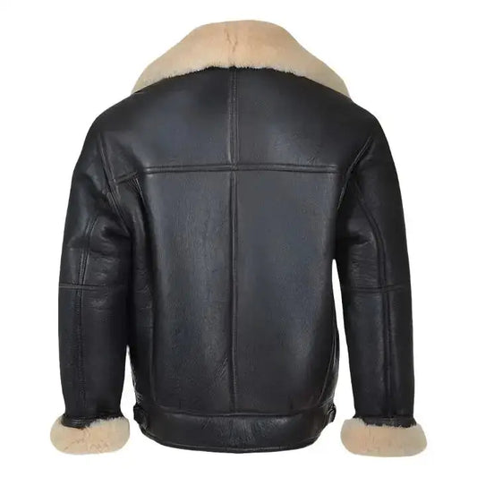 Men’s Black Shearling Bomber Leather Aviator Jacket