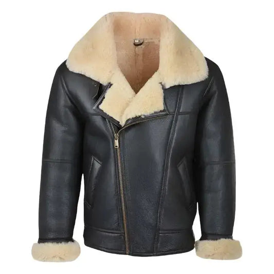 Men’s Black Shearling Bomber Leather Aviator Jacket