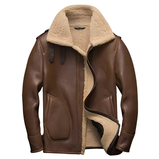 Mens Brown Shearling Pilot Leather Jacket