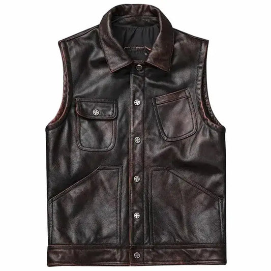Men’s Vintage Brown Motorcycle Leather Vest