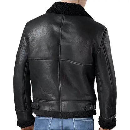 Mens Black Aviator B3 Shearling Leather Jacket